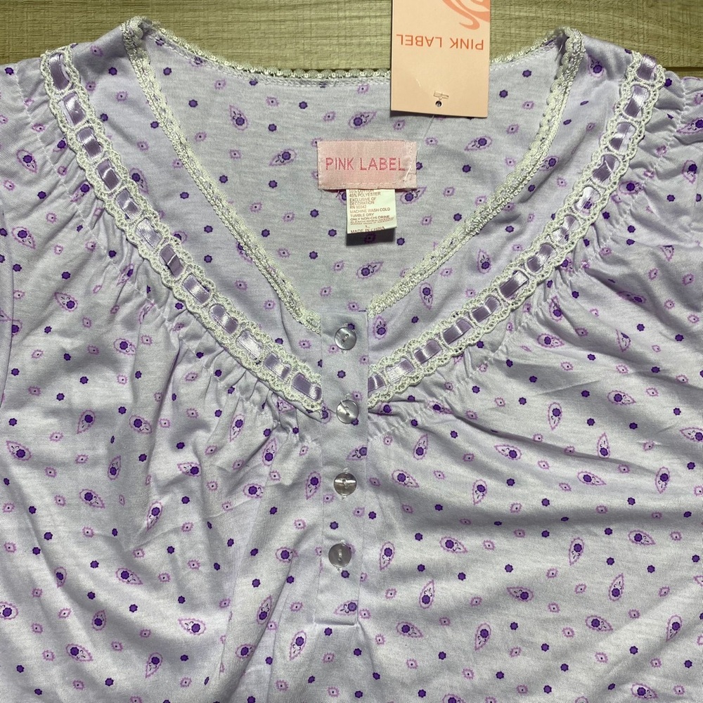 Pink Label By Lati Fashion Womens Paisley And Floral Pajama Top Large Purple - Picture 3 of 8